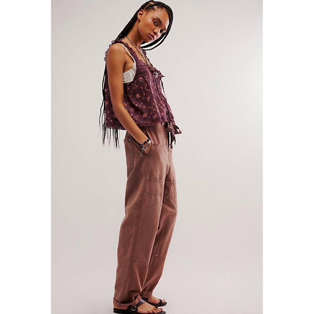 Free People Hayden Carpenter Pull-On Pants Trousers S Oversized Nature Neutral - Picture 9 of 9